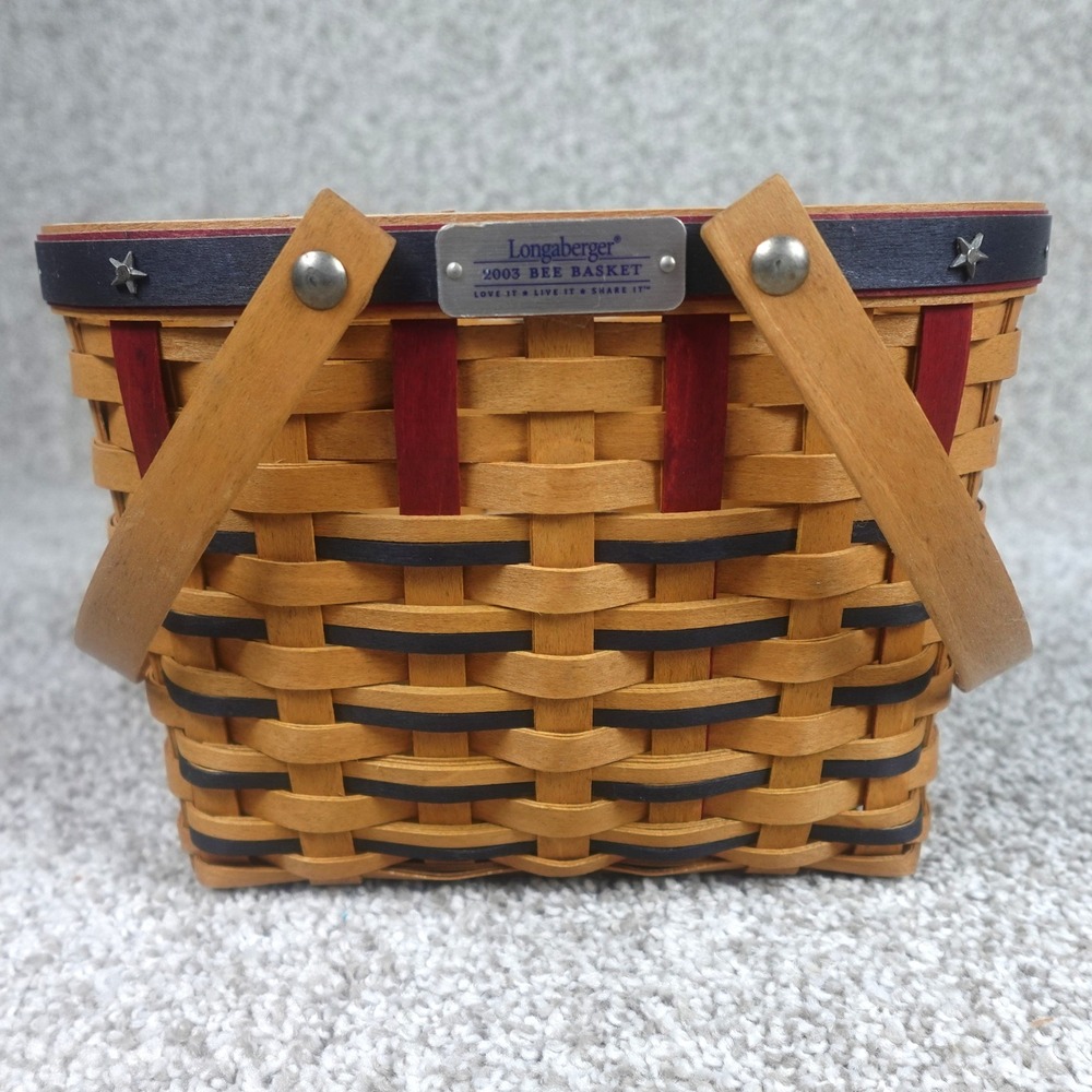 Longaberger 2003 Bee Basket Signed Handwoven‎ Patriotic Red Blue Stars Americana
